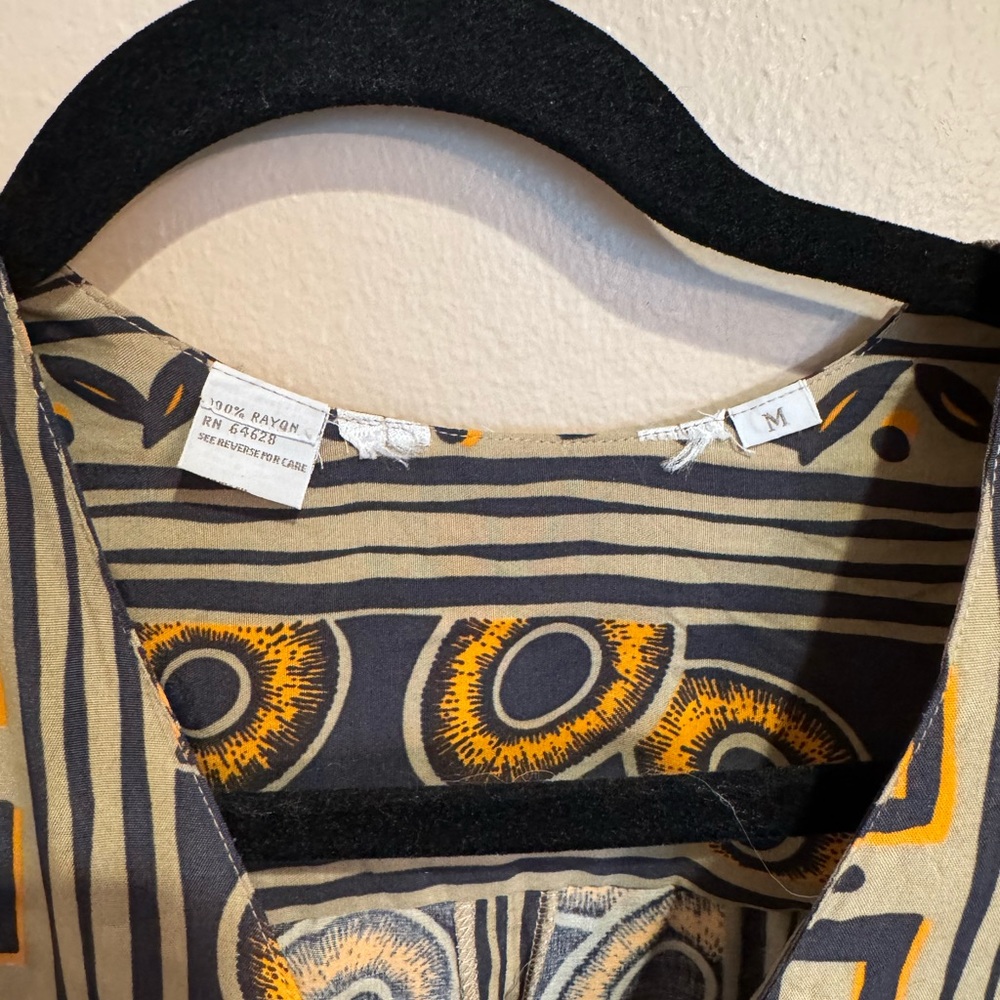Vintage Tribal Geometric Bomber Jacket with Button Details, Partial Elastic Band - Picture 3 of 7
